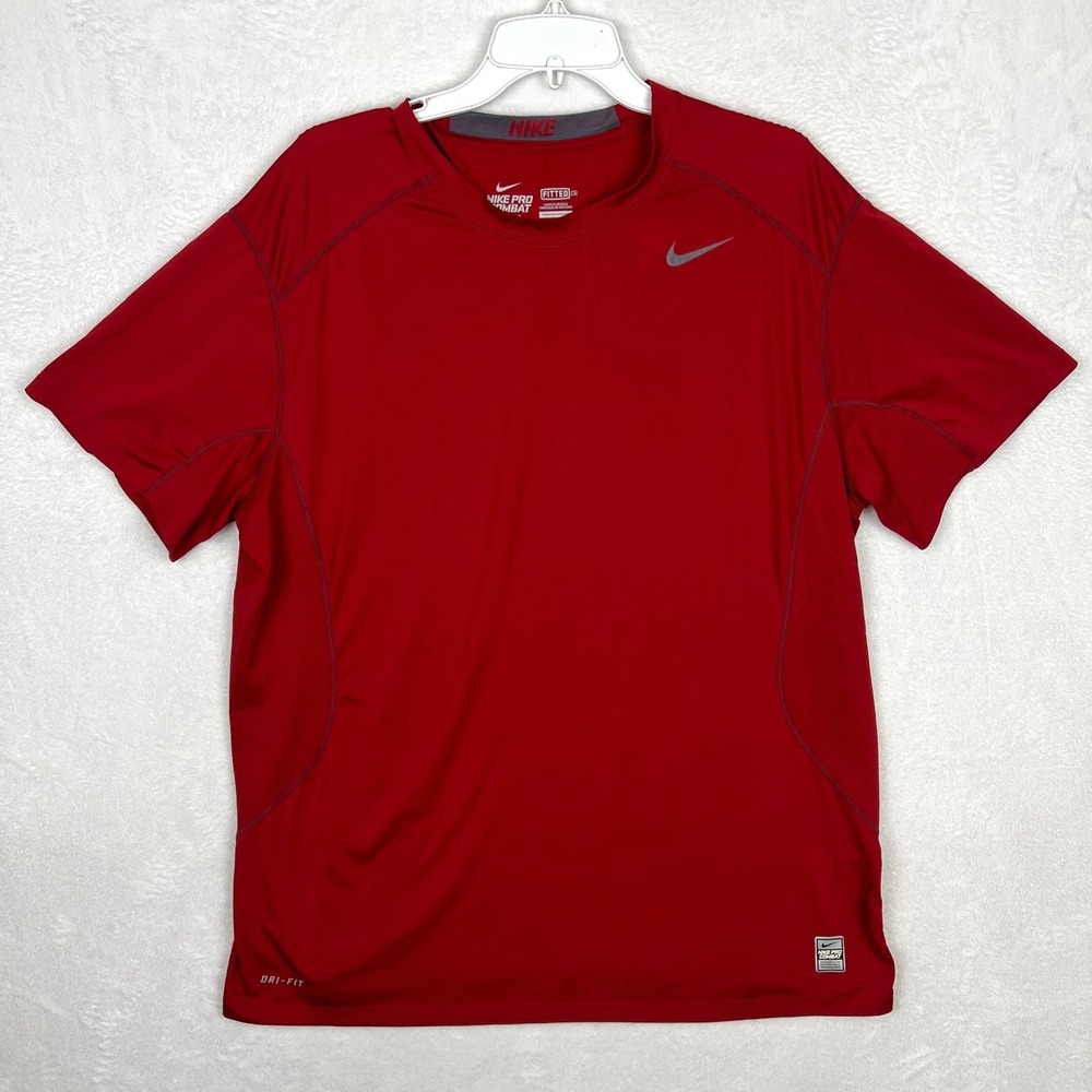 Nike Pro Combat Fitted T Shirt Mens 2XL Red Short Sleeve Running Gym Training